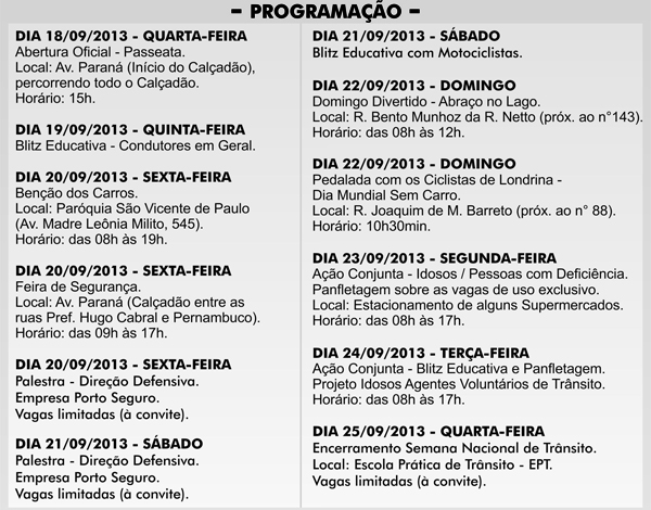 Programação Semana Nacional de Trânsito